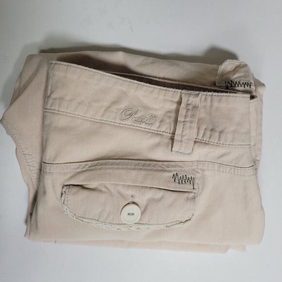 Oneill Capri Cargo Pants Womens 11 Beige Khaki Split Hem Boho Minimalist Coastal - Picture 10 of 10